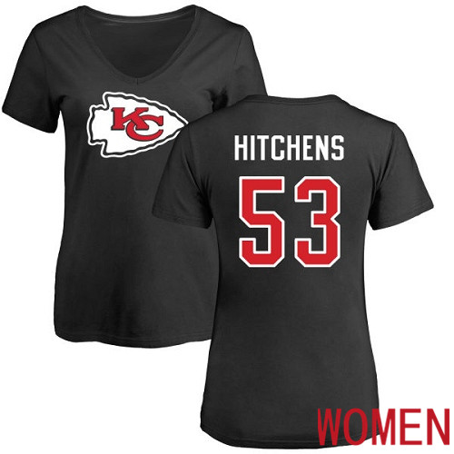 Women Kansas City Chiefs #53 Hitchens Anthony Black Name and Number Logo Slim Fit NFL T Shirt